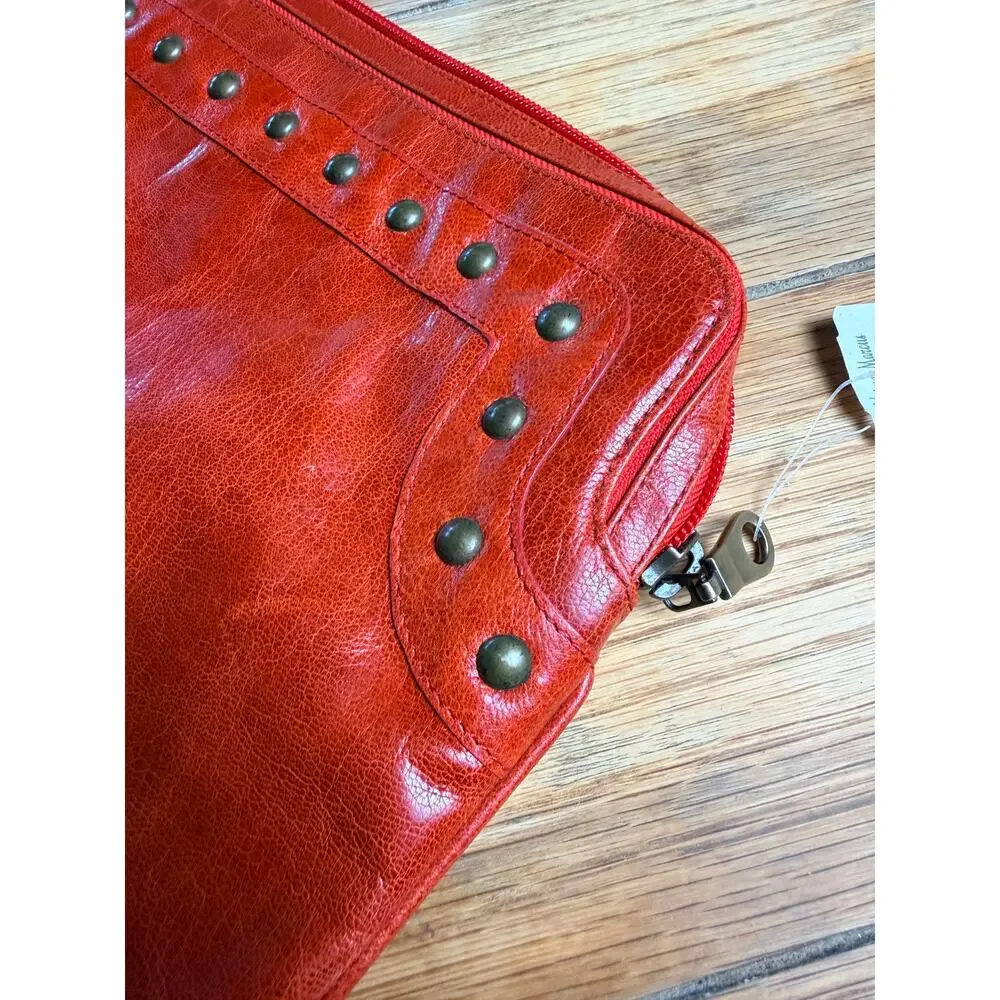 Alex USA Red Leather Laptop Sleeve Portfolio Case Studded Neiman Marcus 17x13